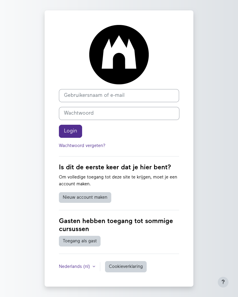 Screenshot van het inlog scherm